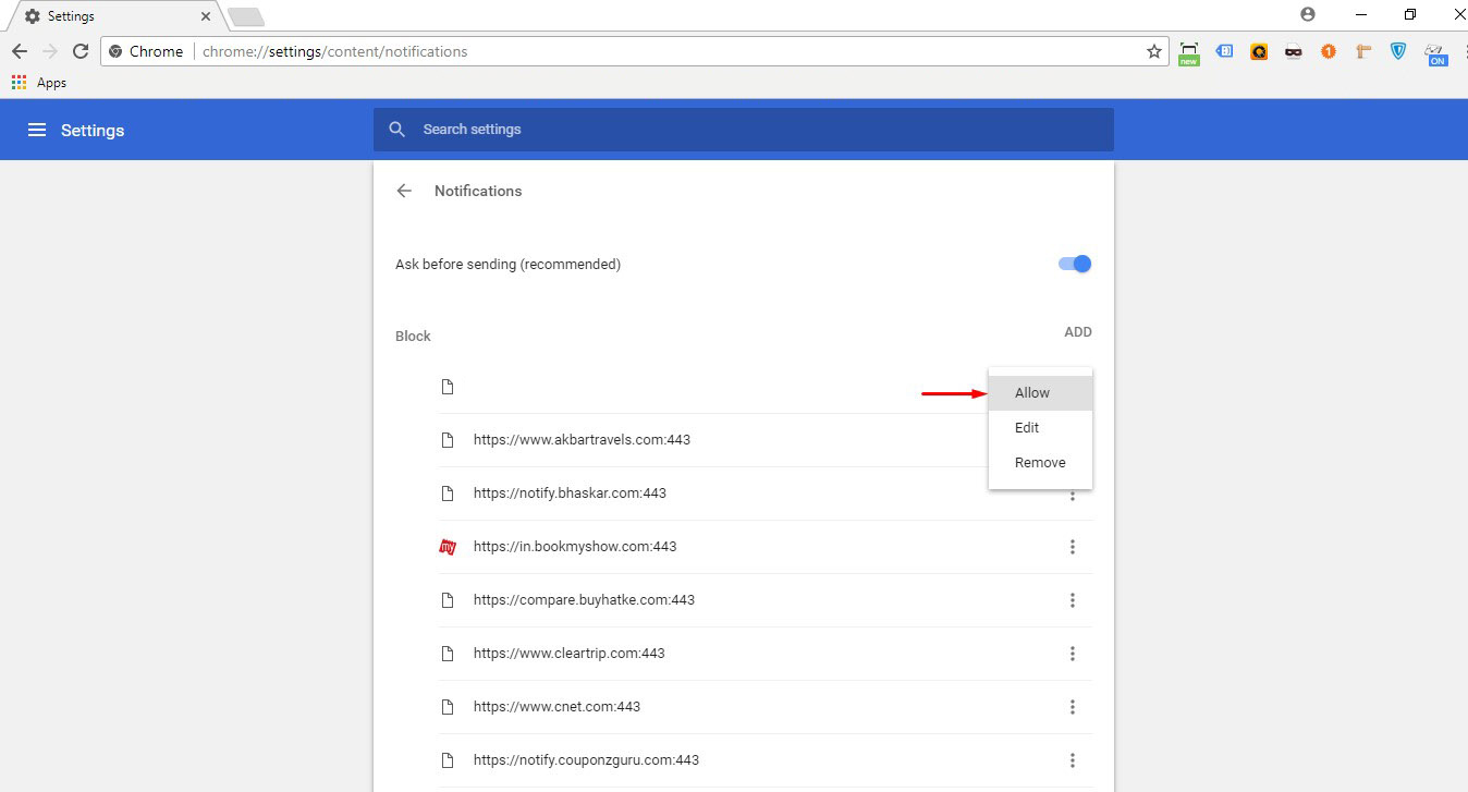 Look for channel . Click on ‘Allow’ to unblock alerts.