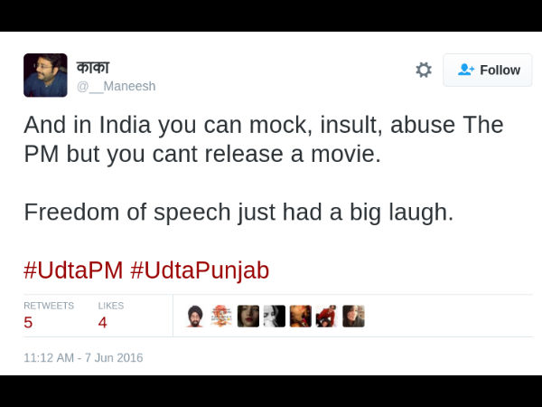 ಉಡ್ತಾ ಪಂಜಾಬ್ ಚಿತ್ರಕ್ಕೆಪೆಟ್ಟು, ಮೋದಿ ವಿರುದ್ಧವೂ ಟ್ವೀಟ್