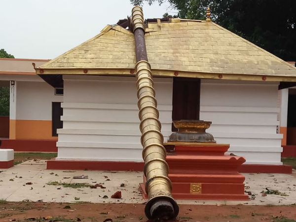 ನೆಲಕ್ಕುರುಳಿದ ದೈವಸ್ಥಾನದ ಕಲಶಗಳು