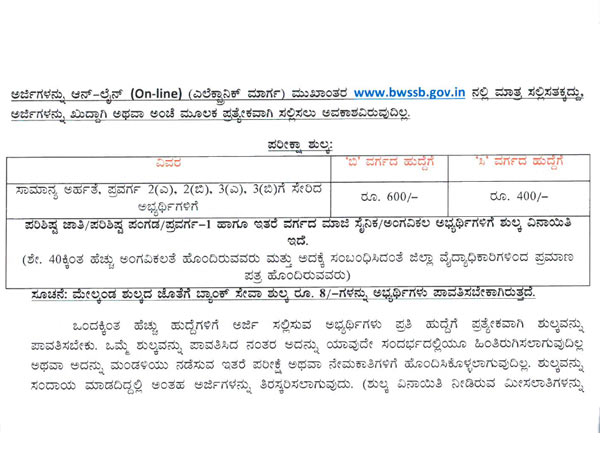 ಅರ್ಜಿ ಶುಲ್ಕದ ವಿವರಗಳು