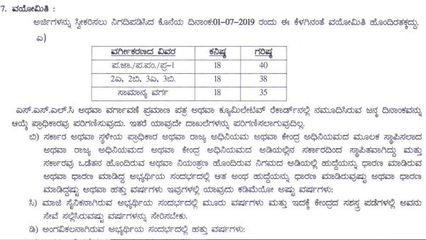 ವಯೋಮಿತಿ ವಿವರಗಳು