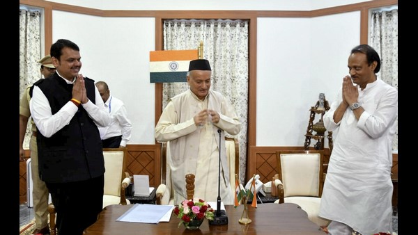 ದೇವೇಂದ್ರ ಫಡ್ನವೀಸ್ ಮತ್ತು ಅಜಿತ್ ಪವಾರ್ ಪದಗ್ರಹಣ