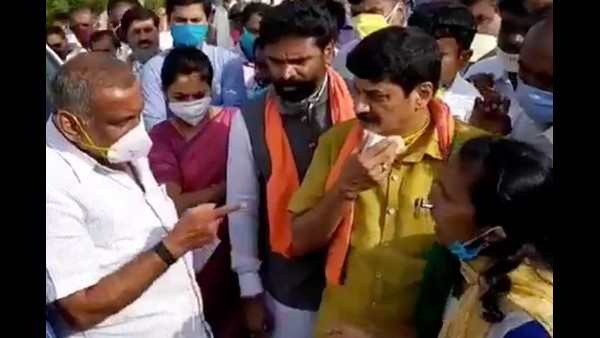 ದೂರು ನೀಡಲು ಬಂದ ಮಹಿಳೆಯೊಬ್ಬರಿಗೆ ಮಾಧುಸ್ವಾಮಿ ಆವಾಜ್