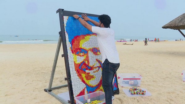 A Portrait of Puneeth Rajkumar Bloomed in a Rubiks Cube At The Malpe Beach A Portrait of Puneeth Rajkumar Bloomed in a Rubiks Cube At The Malpe Beach