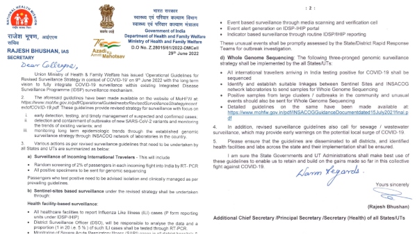 Union Health Secy write letter to States and UT on Covid-19 Revised Guidelines Union Health Secy write letter to States and UT on Covid-19 Revised Guidelines