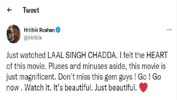 See what actor Hrithik Roshan said after watching Laal Singh Chaddha See what actor Hrithik Roshan said after watching Laal Singh Chaddha