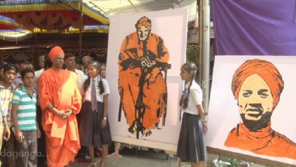 ಕಣ್ಣಿಗೆ ಬಟ್ಟೆ ಕಟ್ಟಿಕೊಂಡು ಚಿತ್ರಬಿಡಿಸುವ ವಿದ್ಯಾರ್ಥಿಗಳು