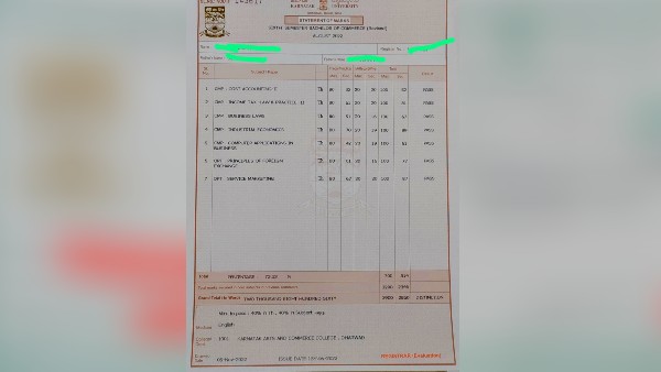 Problem in marks card of final year BCom students from Karnataka University, Dharwad Problem in marks card of final year BCom students from Karnataka University, Dharwad