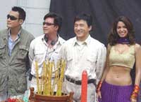 The Myth team : Hong Kong actor Leung KaFai, director Stanley Tong, Jackie Chan, and Indian actress Mallika Sherawat