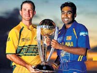Australian captain Ricky and SriLanka captain Mahela with the World Cup