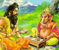 Vyasa Maharshi telling Mahabharatha story and Ganapathy is writing it