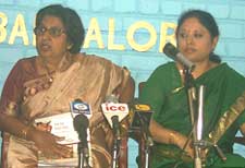 Dr. Renuka Ramappa (Chair Person) and Indira Sastry (co-chair) addressing media Persons in Bangalore