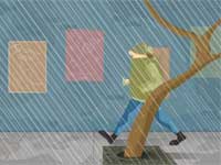 In rain to stay drier, do you walk or run?